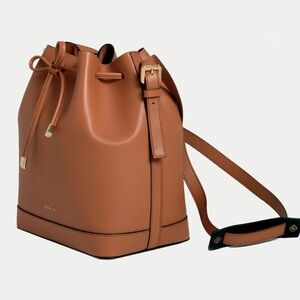 Leather Drawstring Shoulder Bag in Cognac - Women